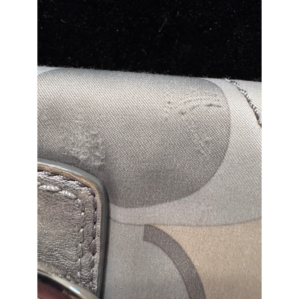 Coach Signature Optic Sateen Slim Envelope Wallet Purple Silver Buckle Flap - Picture 3 of 9